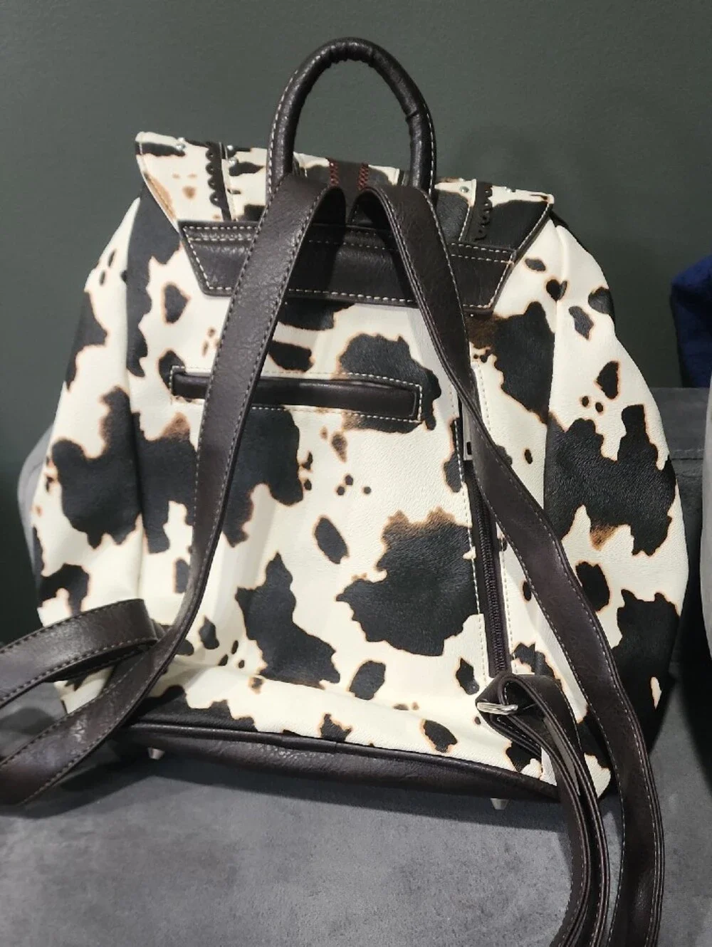 Cow Print & Brown  Western Buckle Backpack - Unbranded